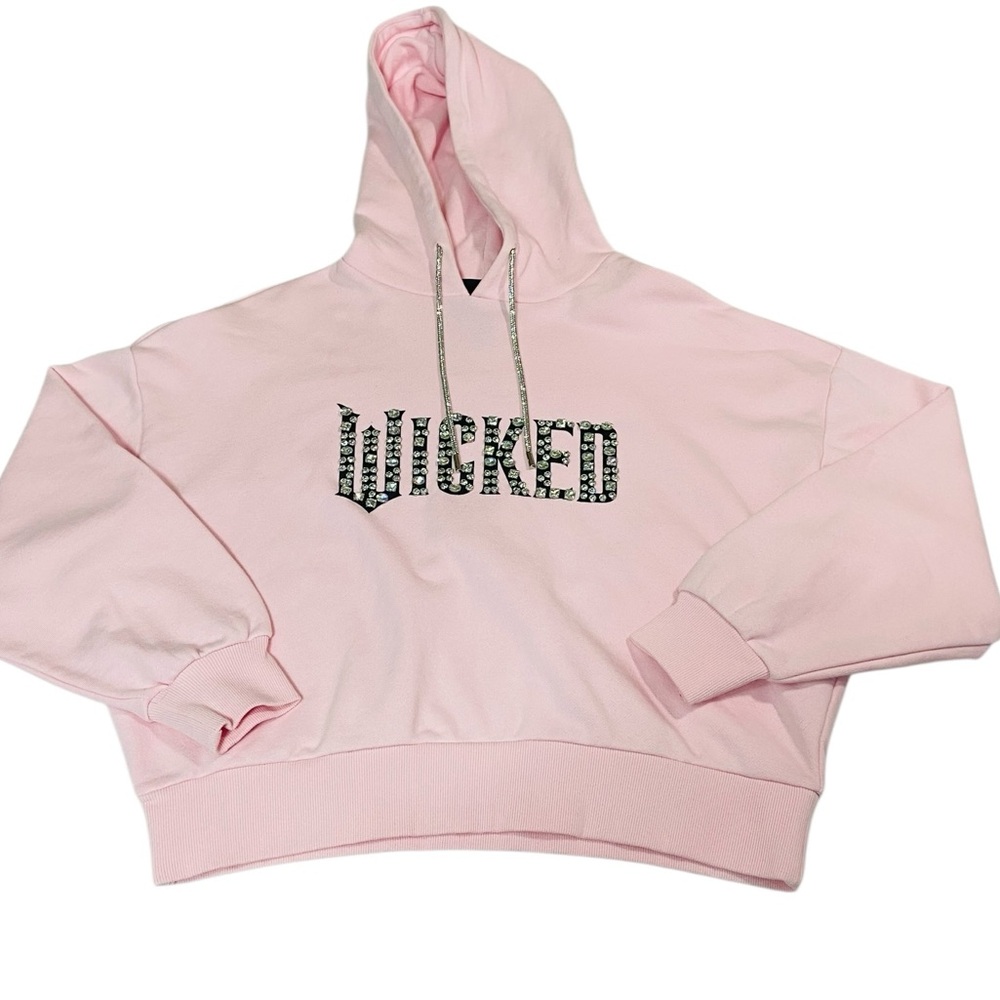 Forever 21 WICKED Faux Gem Pink Sweatshirt Hoodie - Women’s Small NWT - Picture 7 of 13